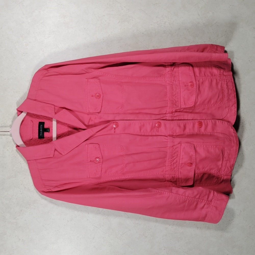 4111 Talbots melon linen/cotton button front barn jacket XL